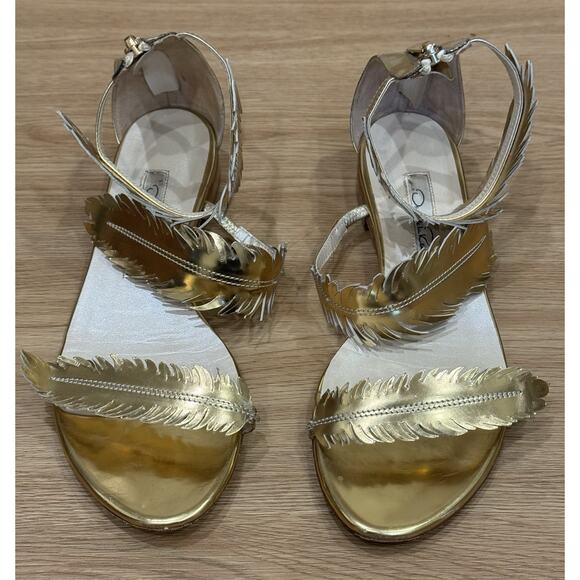 Oscar de La Renta Golden Leaf Sandals Women’s Size 38 - Picture 1 of 6